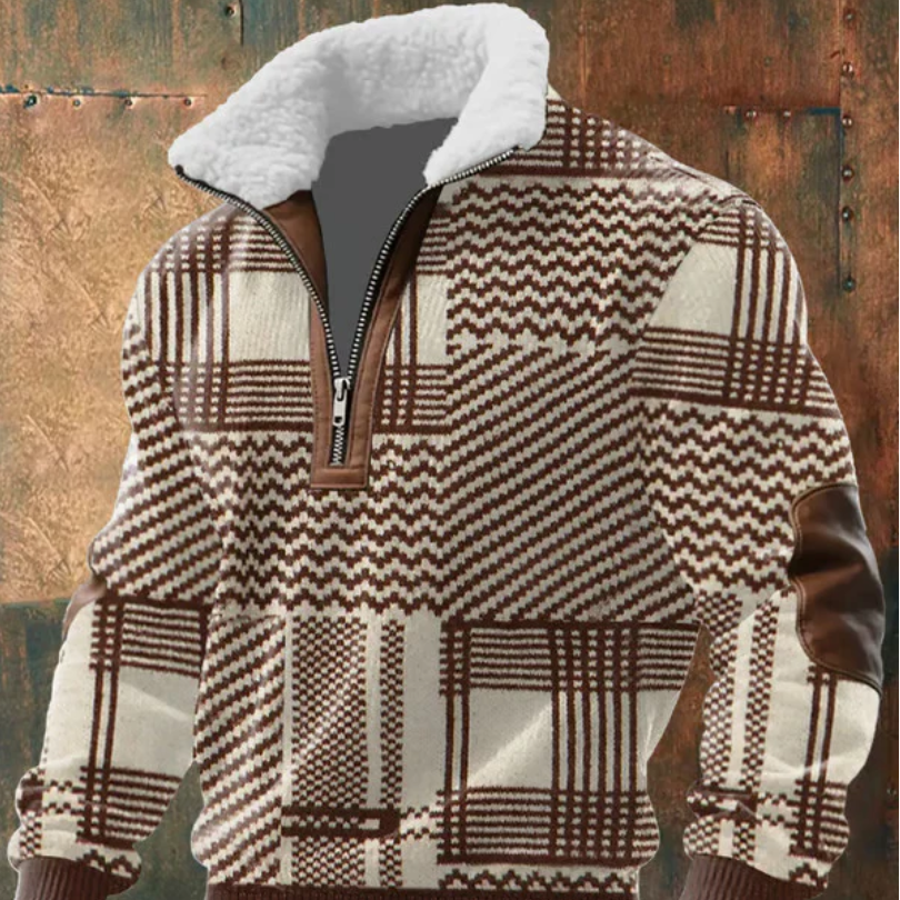 Geovari | Fleece Zip Polo Neck Jumper with High Collar