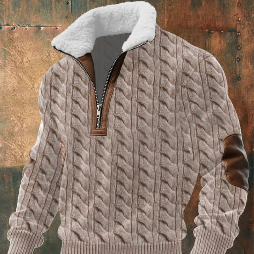 Geovari | Fleece Zip Polo Neck Jumper with High Collar