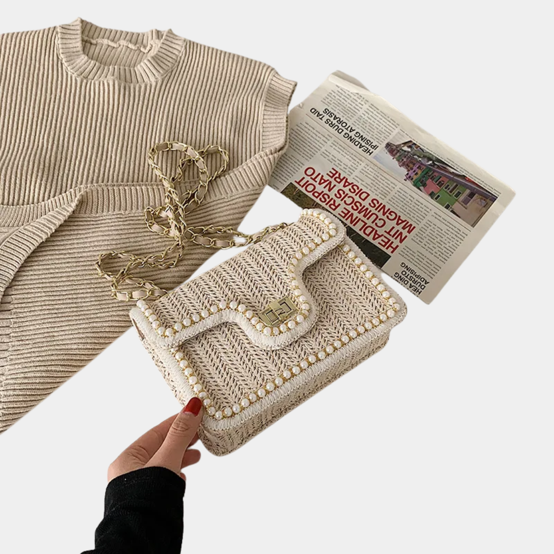 Geovari | Women's Straw Shoulder Bag with Chain Strap