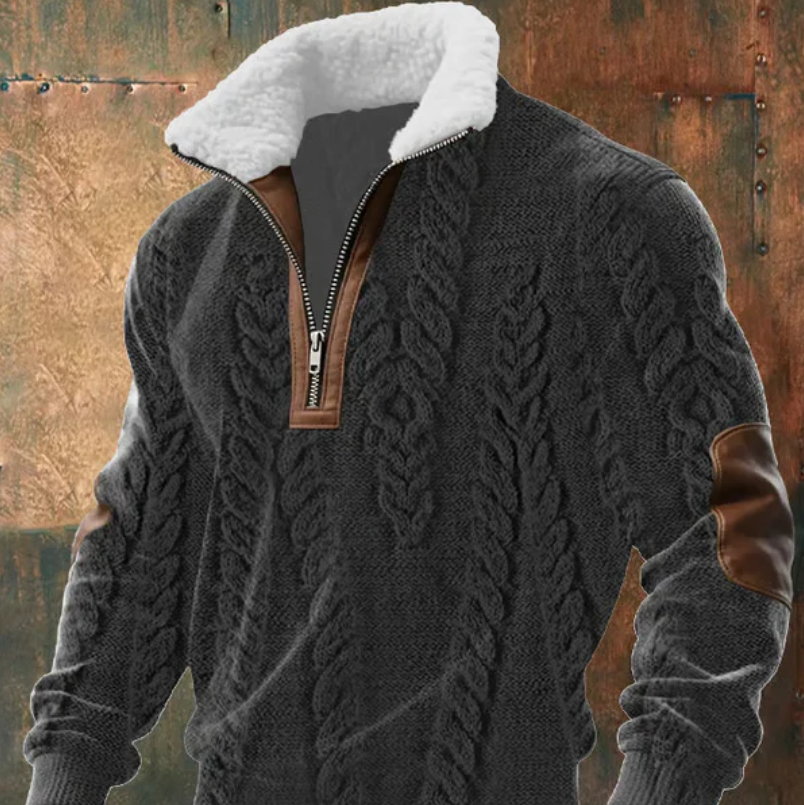 Geovari | Fleece Zip Polo Neck Jumper with High Collar