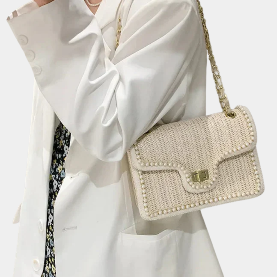 Geovari | Women's Straw Shoulder Bag with Chain Strap