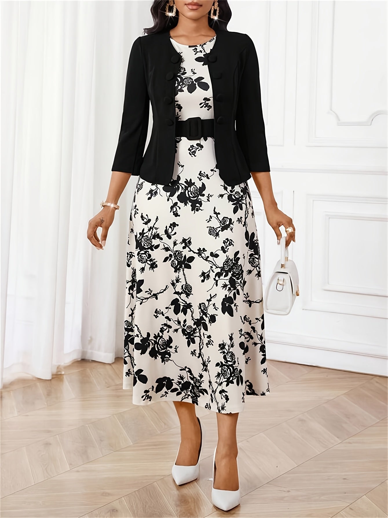 Geovari | Printed Belted Two-Piece Set