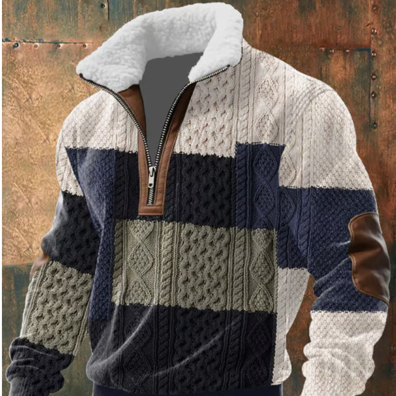 Geovari | Fleece Zip Polo Neck Jumper with High Collar