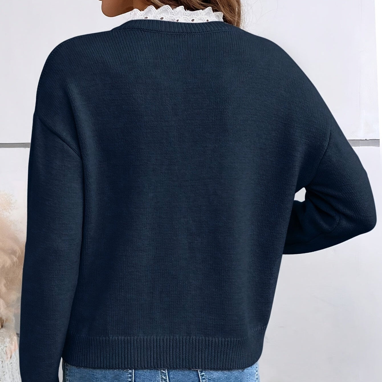 Geovari | Lace-Trim V-Neck Jumper