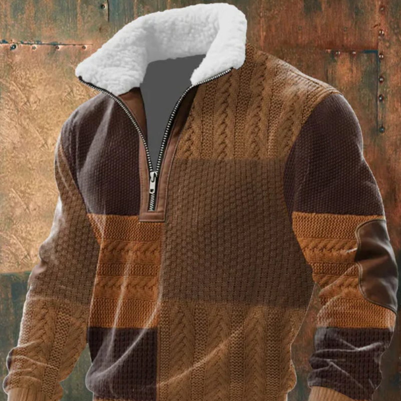 Geovari | Fleece Zip Polo Neck Jumper with High Collar