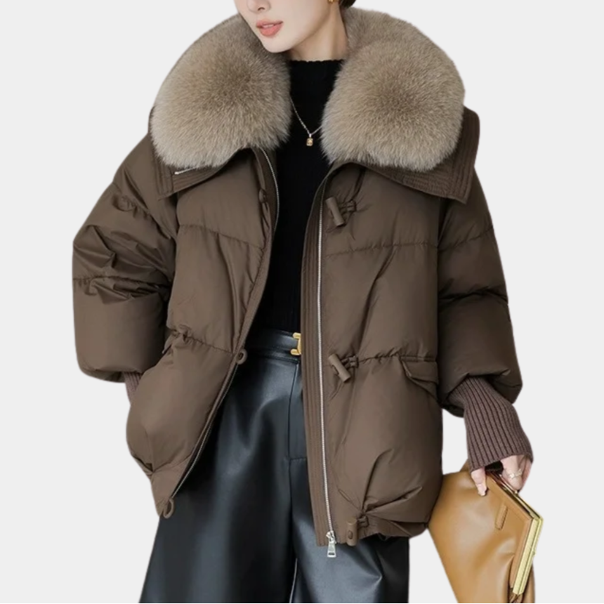 Geovari | Women’s Padded Down Winter Jacket with Fur Collar