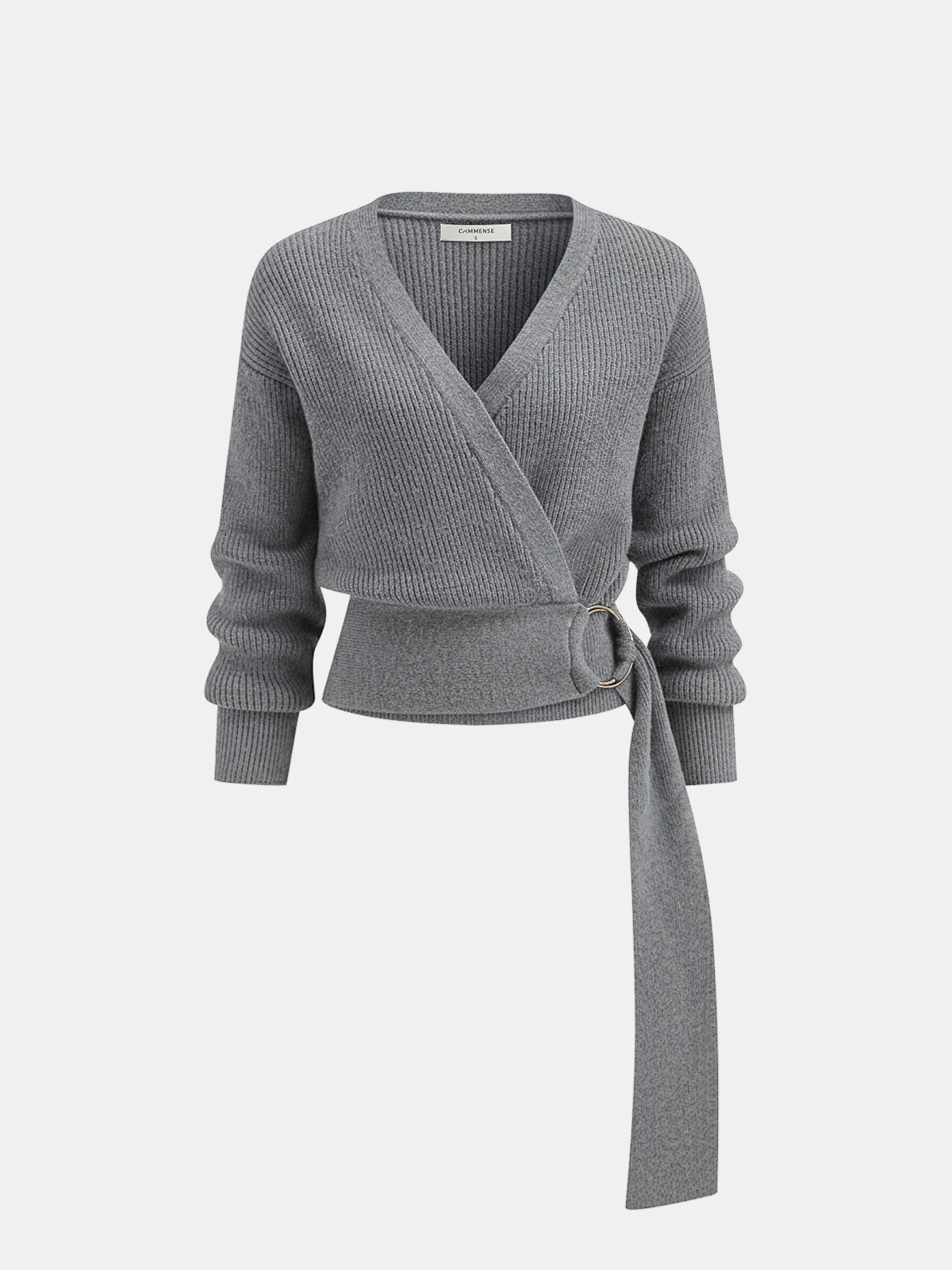 Geovari | Knitted Wrap Cardigan with Metal Ring Detail