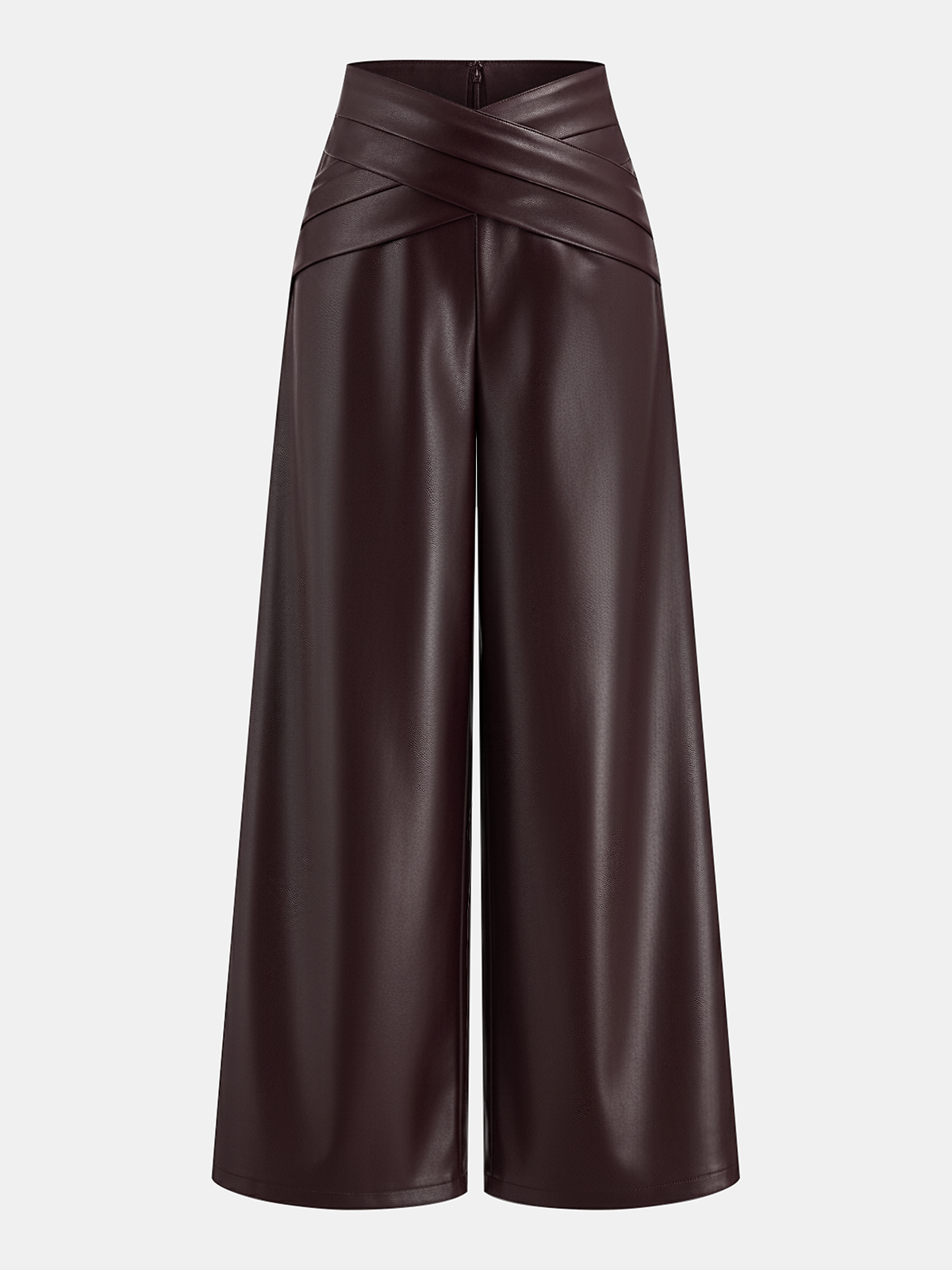 Geovari | Crossover Waistband PU Leather Wide-Leg Trousers
