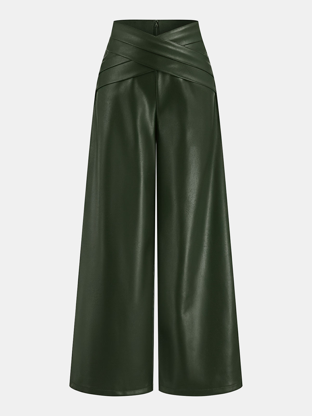 Geovari | Crossover Waistband PU Leather Wide-Leg Trousers