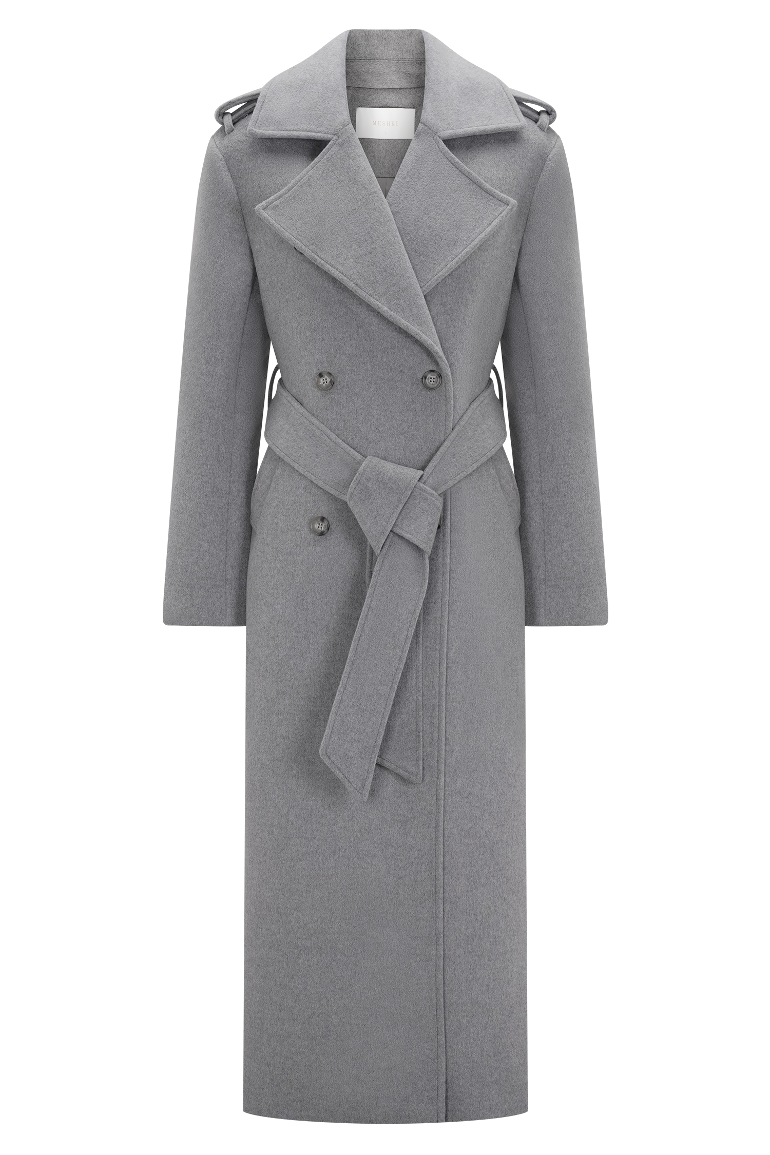 Geovari | Long Wool Trench Coat - Grey Marl