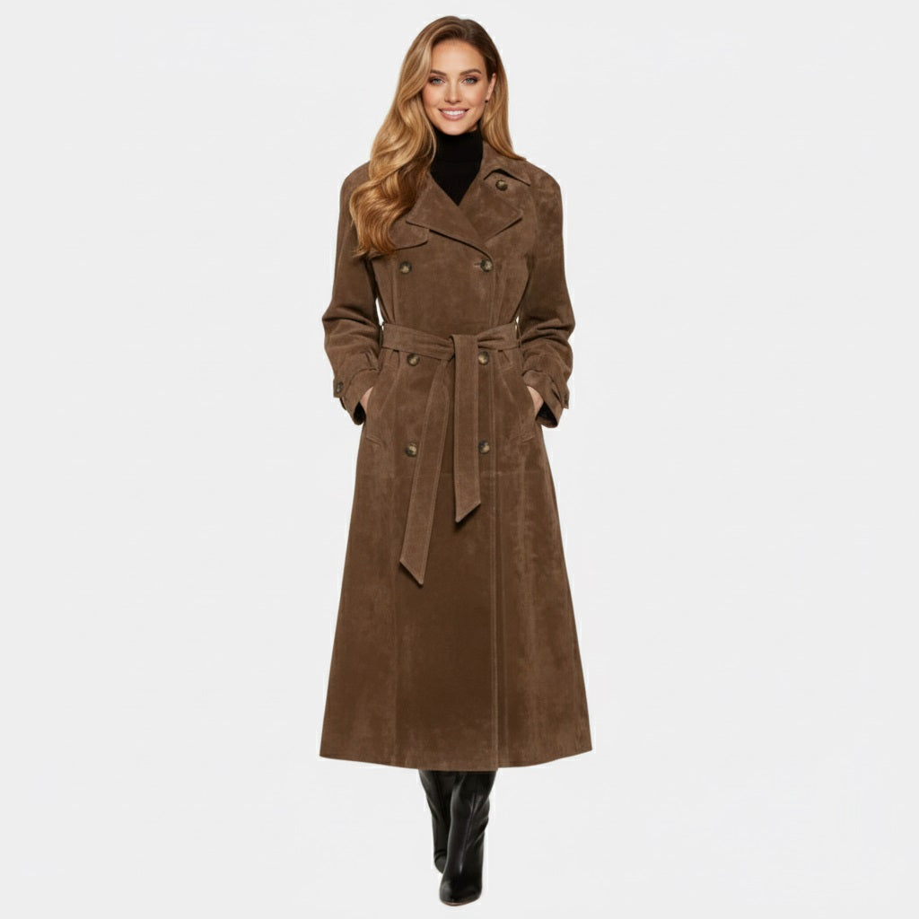 Geovari | Women's Long Belted Suede Coat