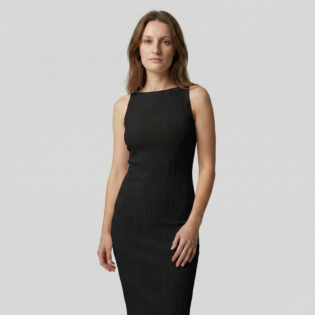 Geovari | Black Water-Ripple Textured Cami Dress
