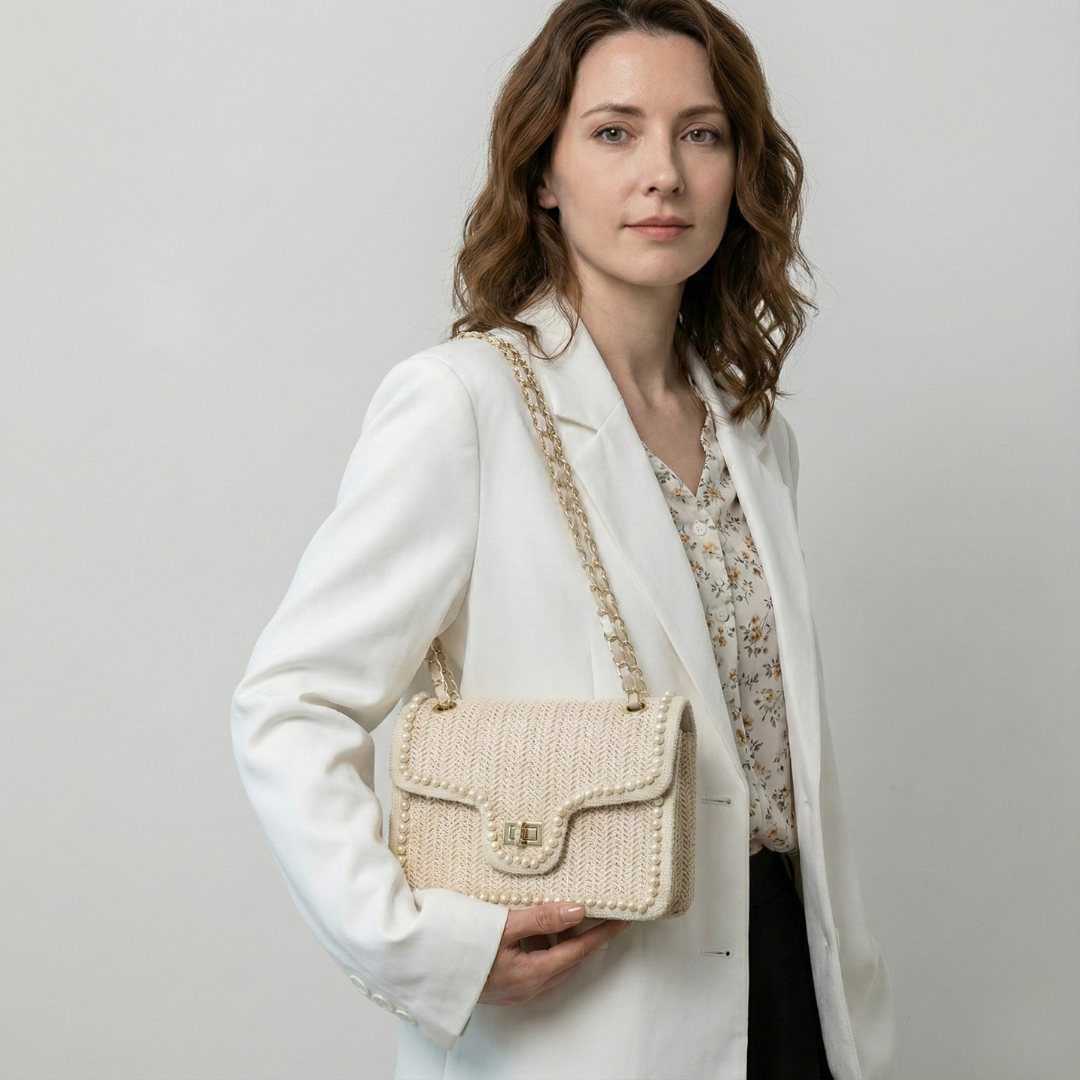 Geovari | Women's Straw Shoulder Bag with Chain Strap