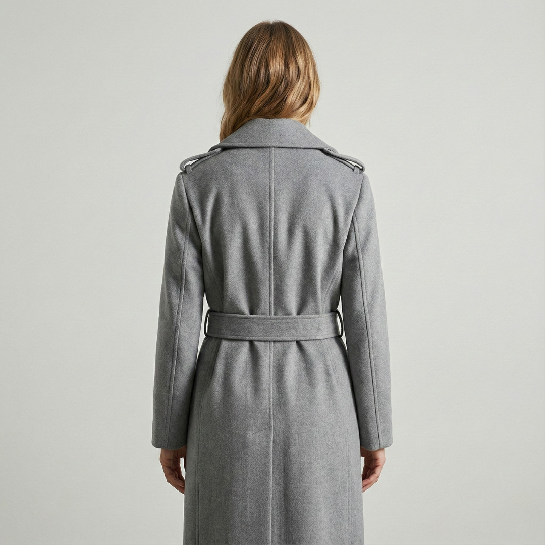 Geovari | Long Wool Trench Coat - Grey Marl