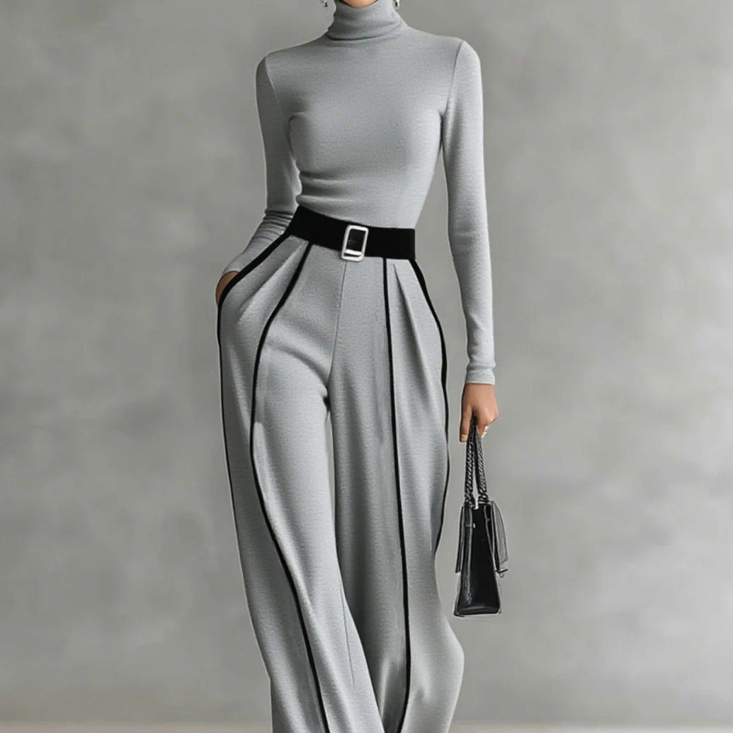Geovari | Refined High-Neck Top and Wide-Leg Trousers Set