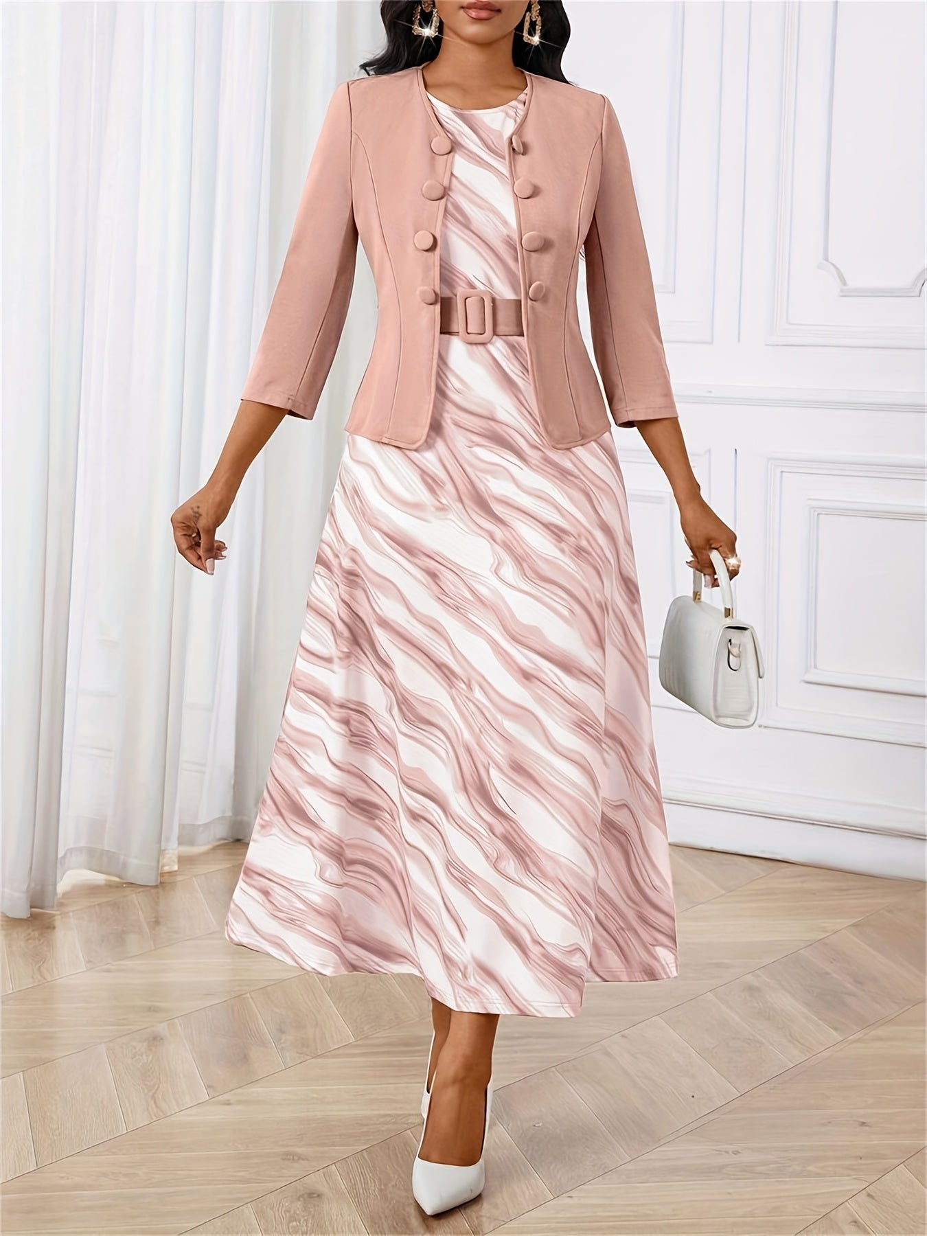 Geovari | Printed Belted Two-Piece Set