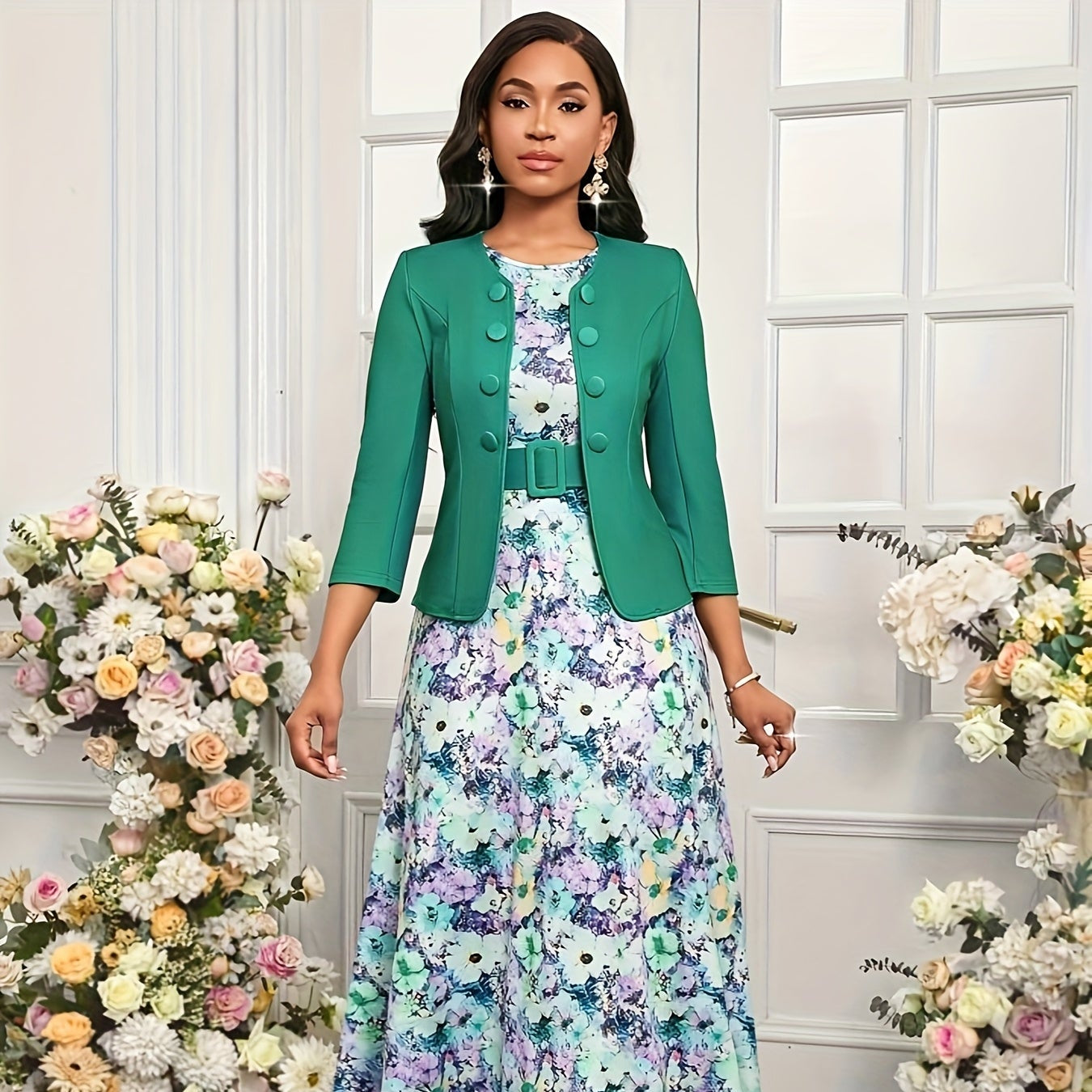 Geovari | Printed Belted Two-Piece Set