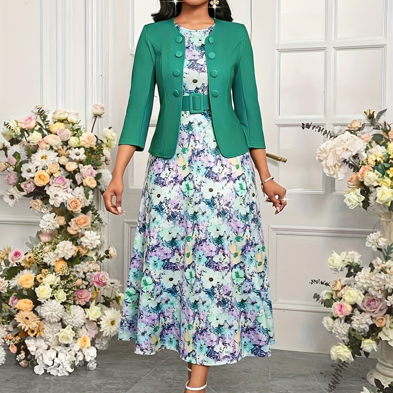 Geovari | Printed Belted Two-Piece Set