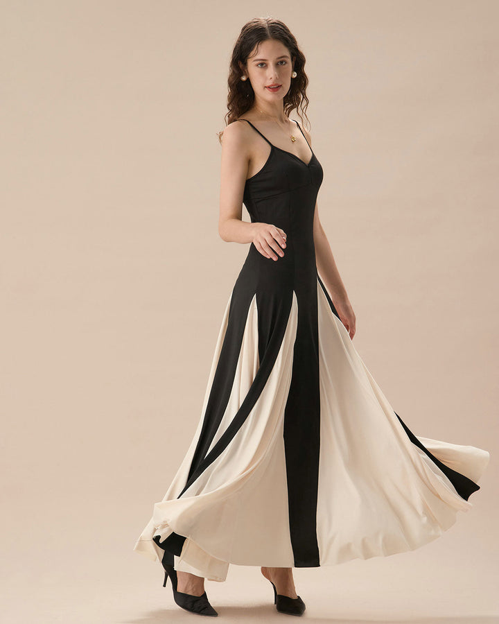 Geovari | Black Contrast Pleated Slip Maxi Dress