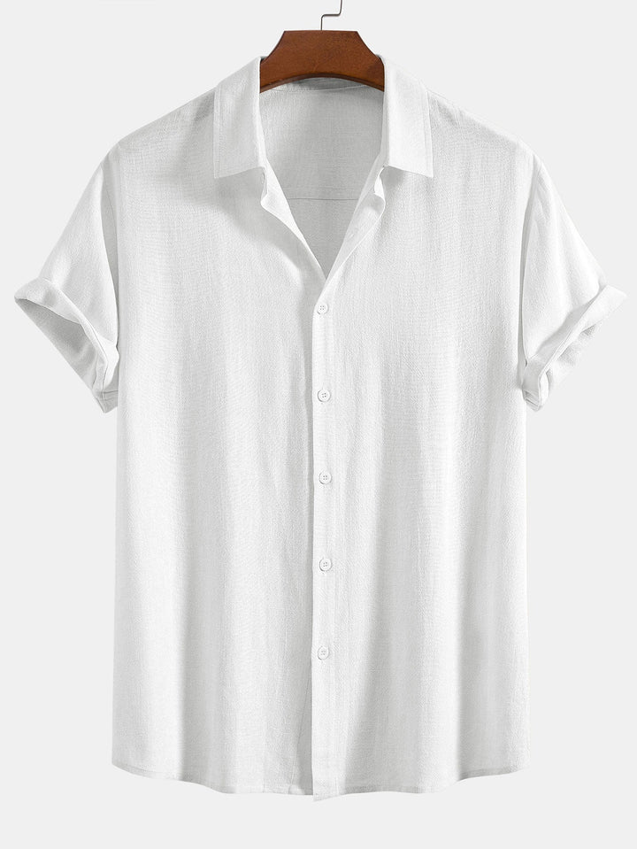 Geovari | Linen Rayon Blend Button-Up Shirt & Linen-Look Striped Trousers