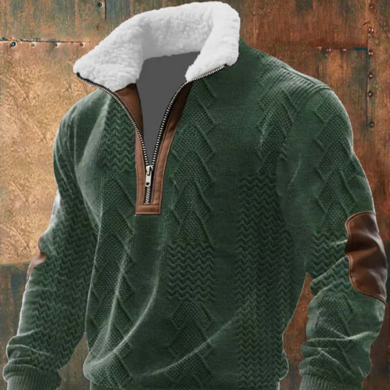 Geovari | Fleece Zip Polo Neck Jumper with High Collar