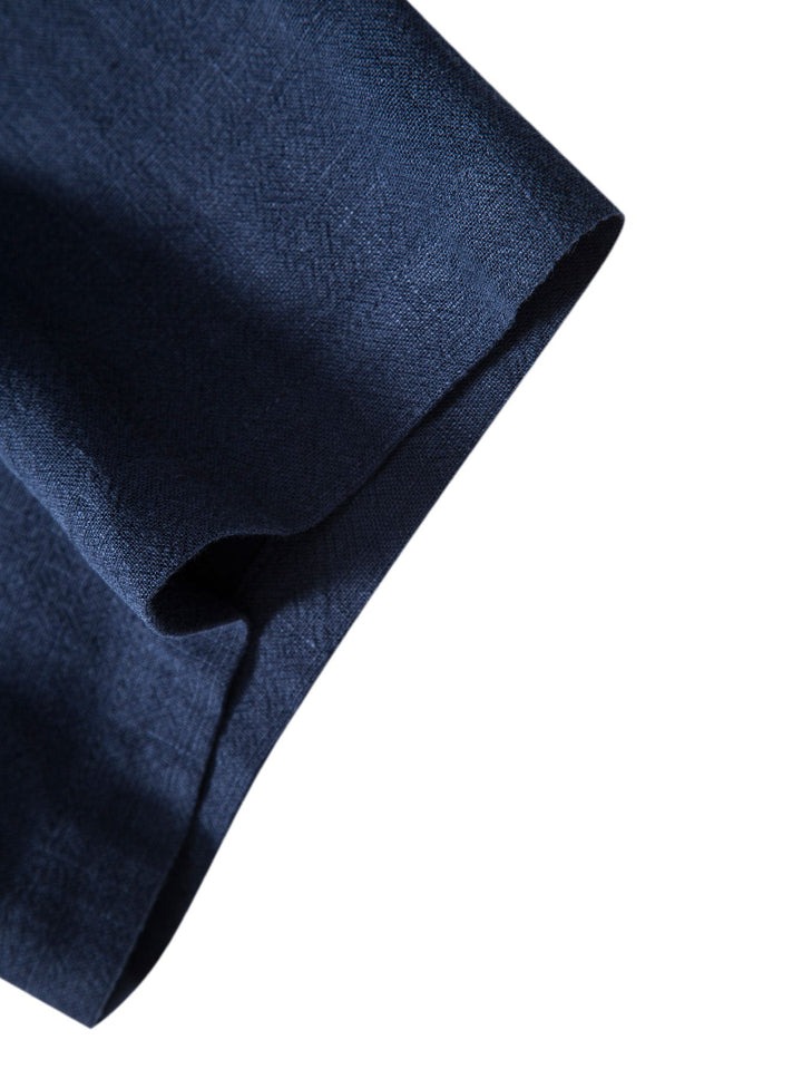 Geovari | Linen Rayon Blend Button-Up Shirt & Linen-Look Striped Trousers