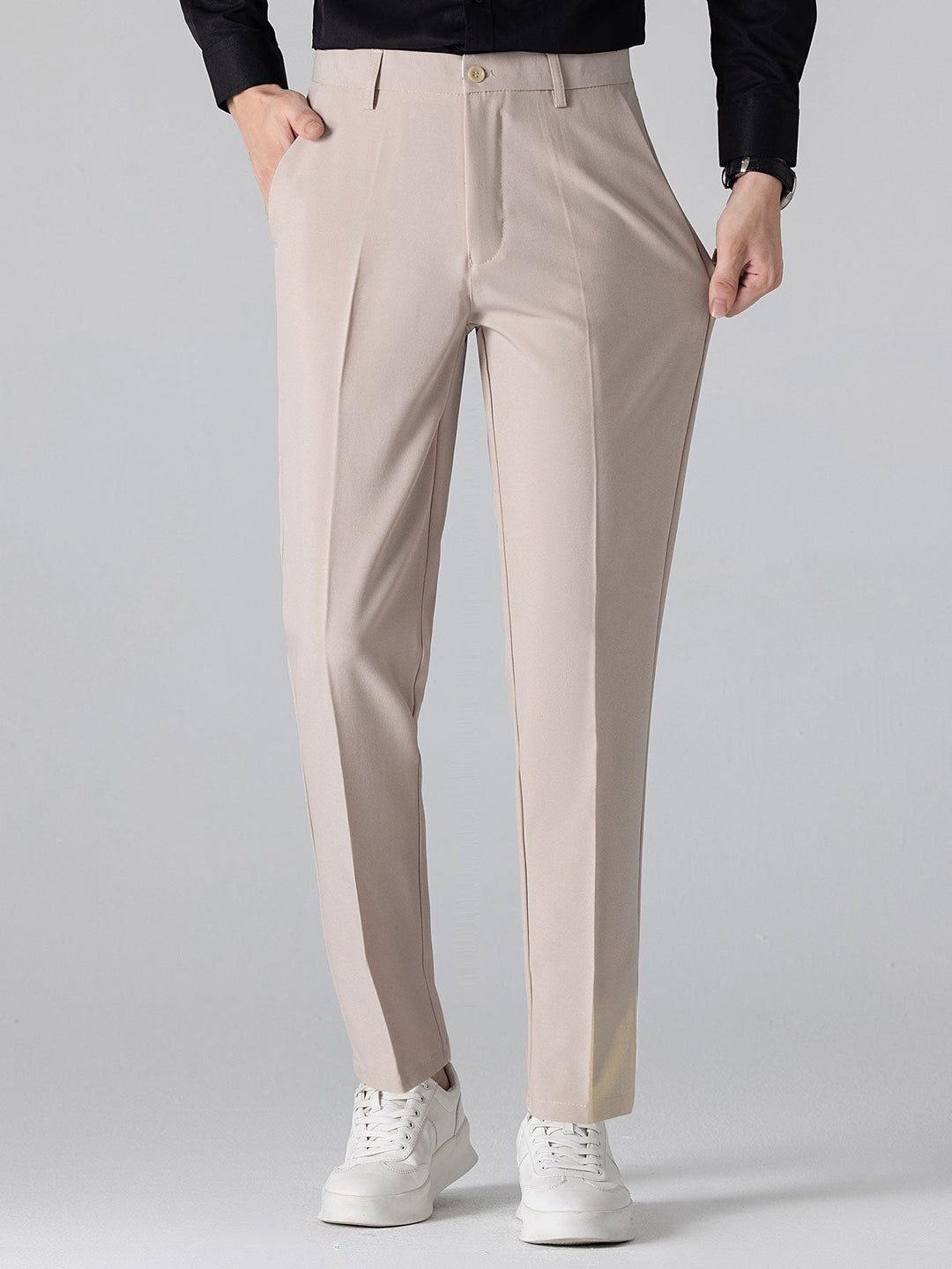 Geovari | Contrast Trim Zip Knit Polo & Tapered Trousers