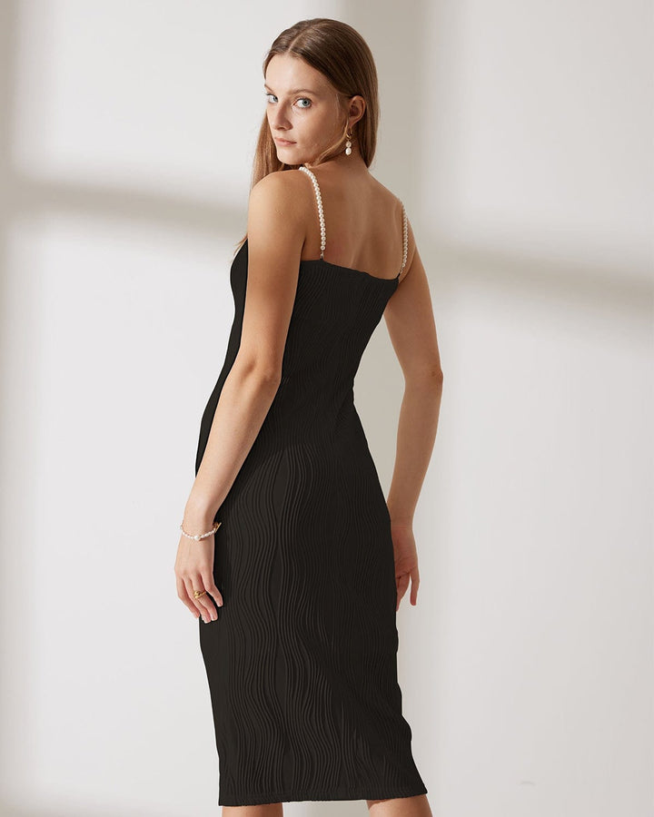 Geovari | Black Water-Ripple Textured Cami Dress