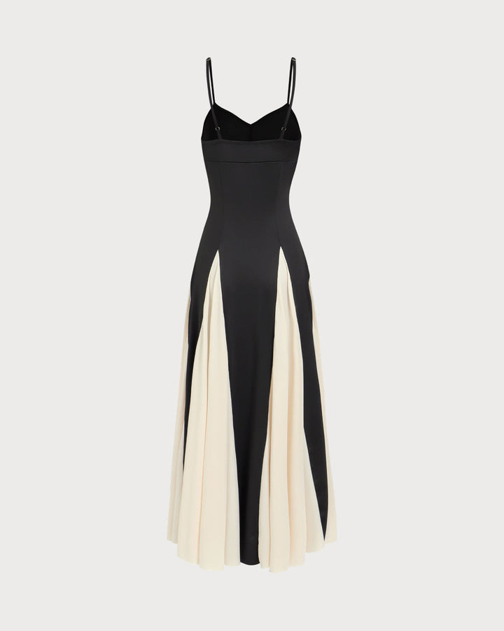 Geovari | Black Contrast Pleated Slip Maxi Dress