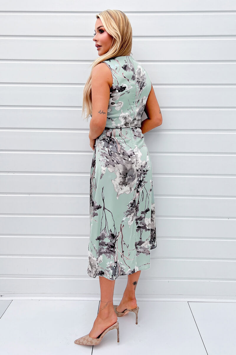 Geovari | Duck Egg Print Midi Dress With Shoulder Pads