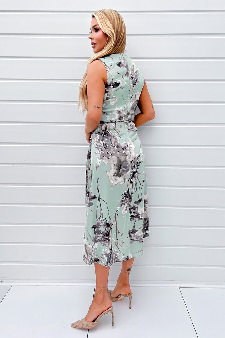 Geovari | Duck Egg Print Midi Dress With Shoulder Pads