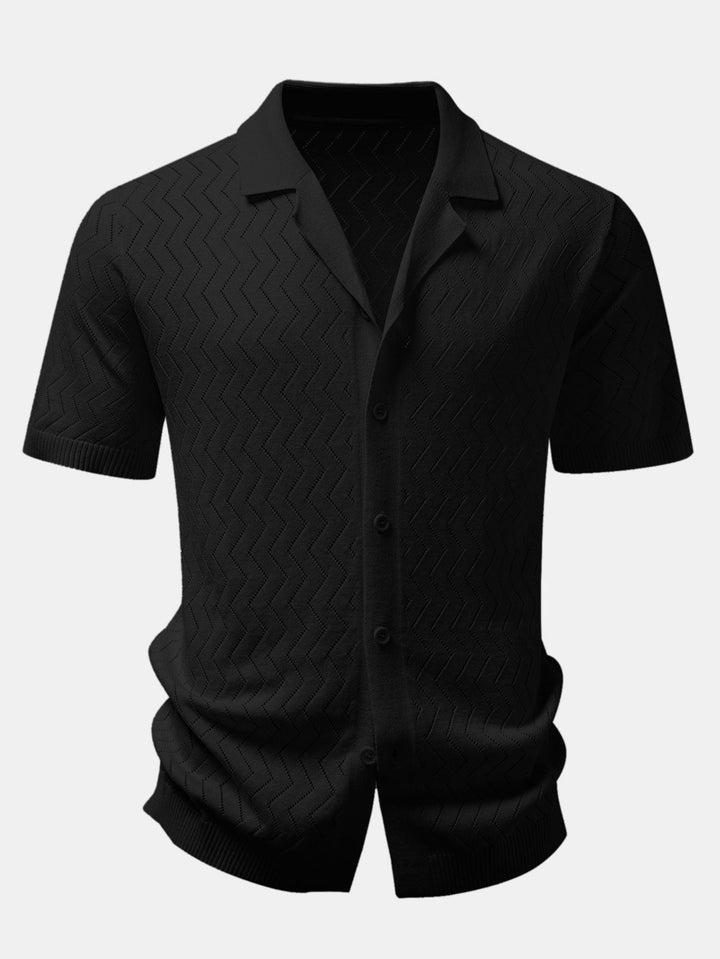Geovari | Zig Zag Open-Knit Shirt & Straight-Leg Linen Trousers