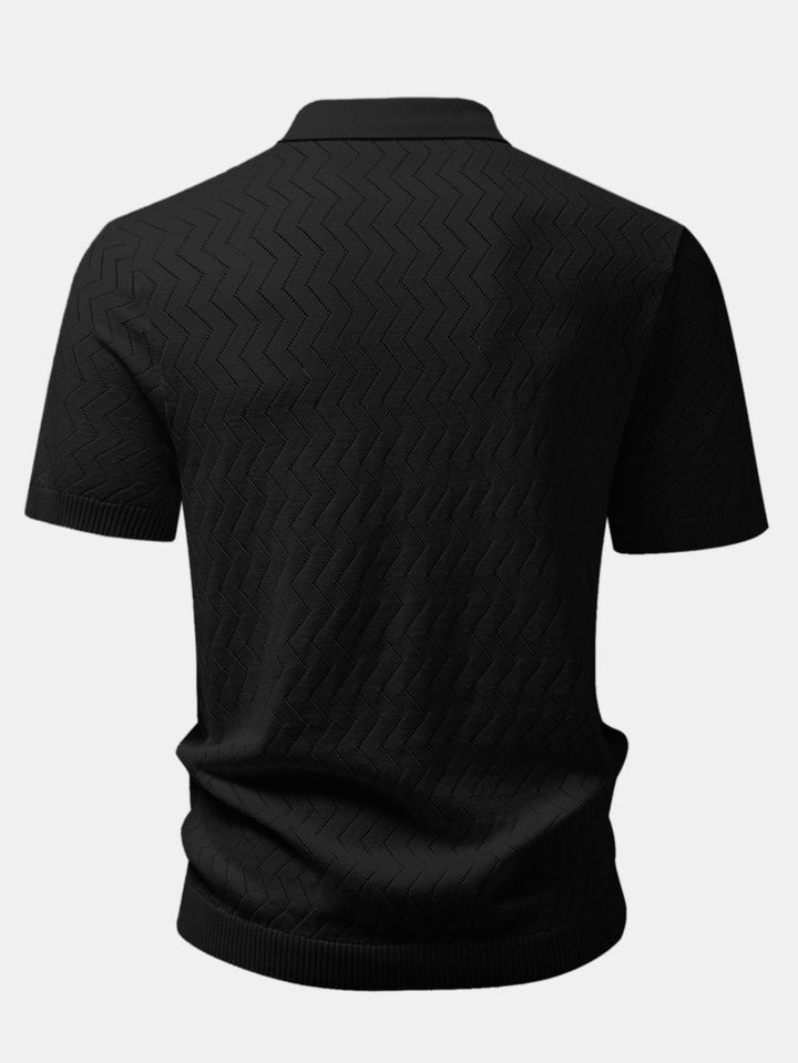 Geovari | Zig Zag Open-Knit Shirt & Straight-Leg Linen Trousers