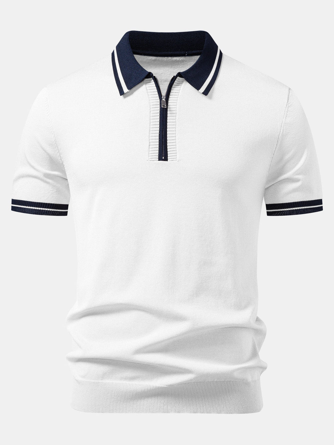 Geovari | Contrast Trim Zip Knit Polo & Tapered Trousers