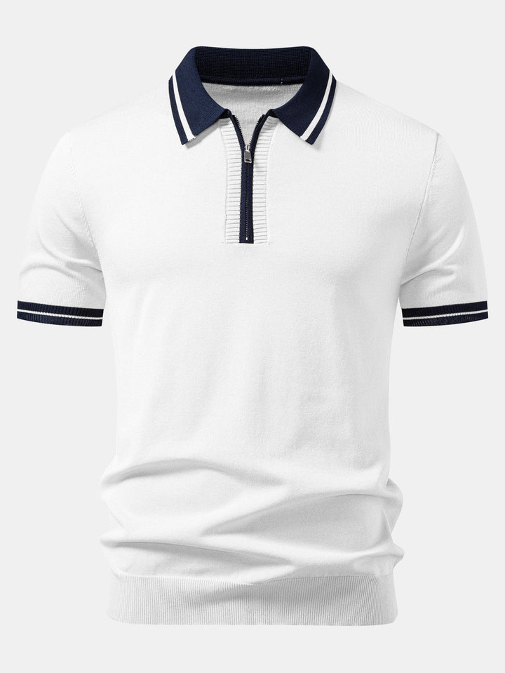 Geovari | Contrast Trim Zip Knit Polo & Tapered Trousers