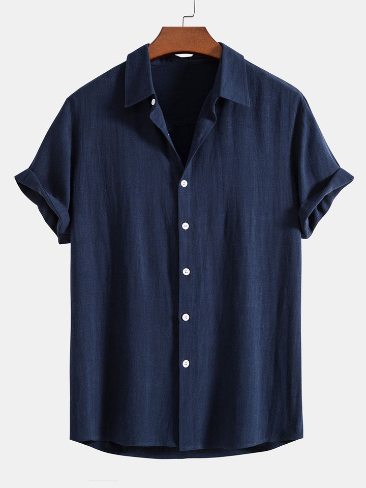 Geovari | Linen Rayon Blend Button-Up Shirt & Linen-Look Striped Trousers