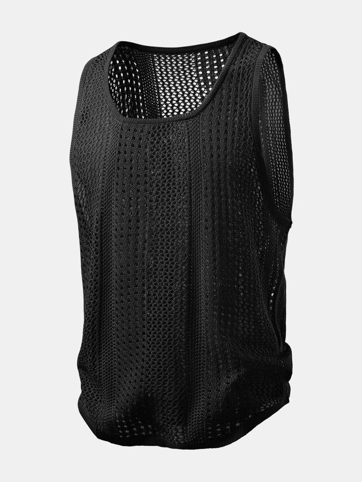 Geovari | Crocheted U-Neck Tank & Crinkle Straight-Leg Trousers