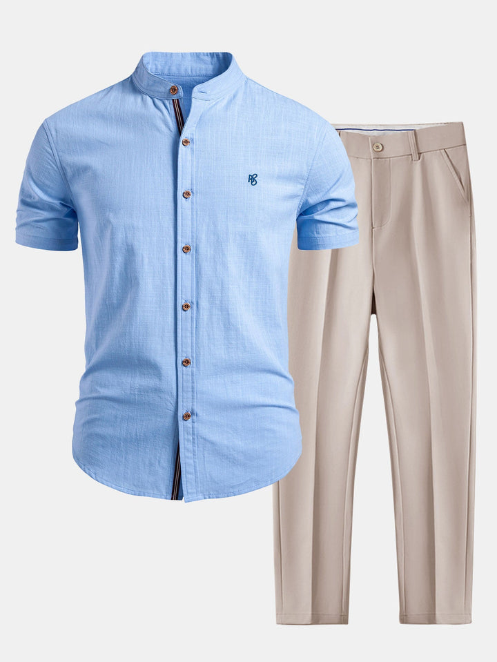 Geovari | Short Sleeve Linen-Look Shirt & Slim Tapered Trousers