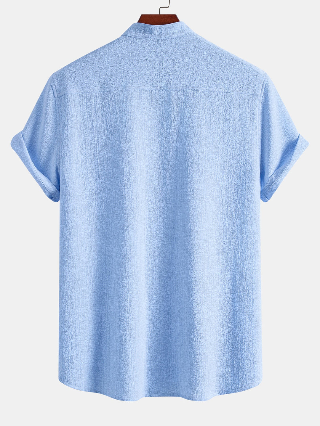 Geovari | Short-Sleeve Seersucker Stand-Collar Shirt & Crinkle-Textured Straight-Leg Trousers