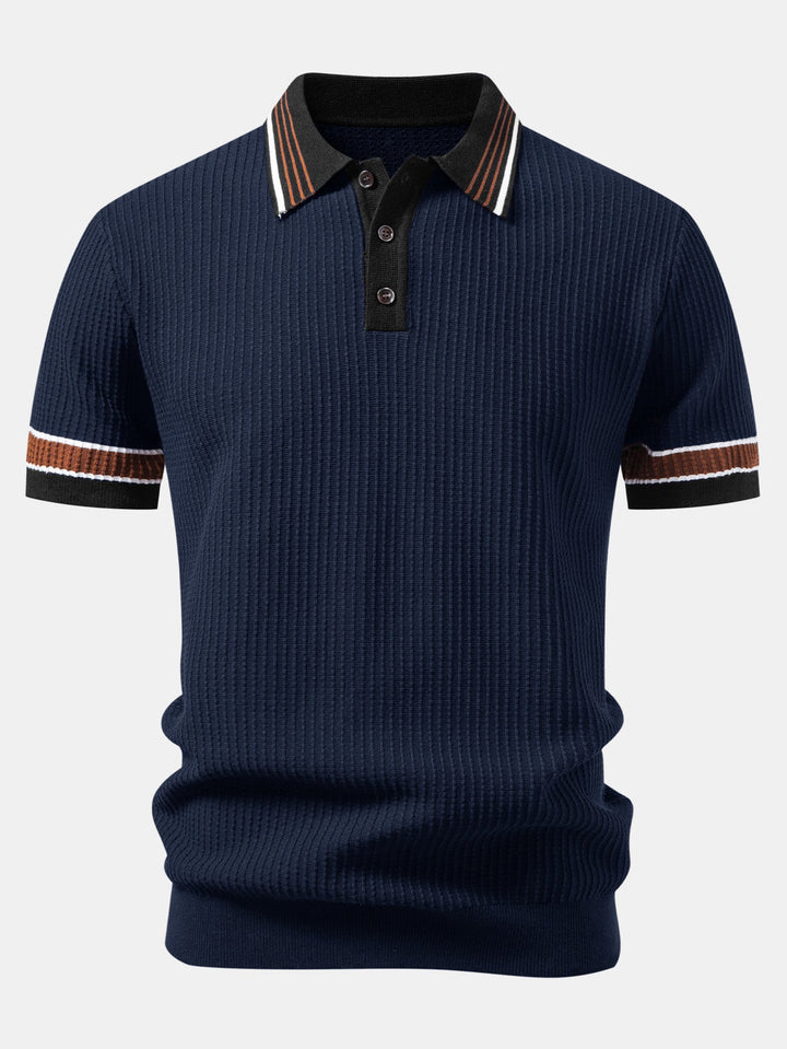 Geovari | Contrast Stripe Trim Waffle Knit Polo & Trousers