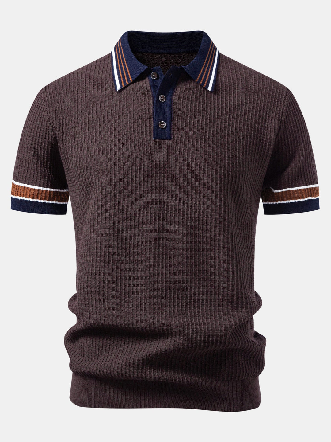 Geovari | Contrast Stripe Trim Waffle Knit Polo & Trousers