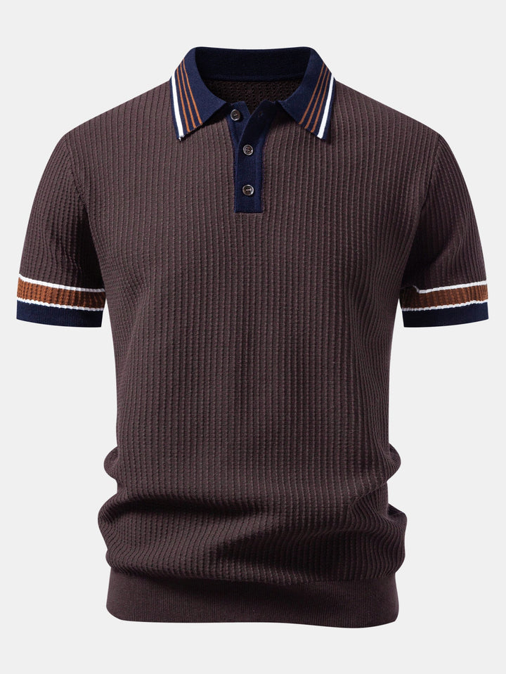 Geovari | Contrast Stripe Trim Waffle Knit Polo & Trousers