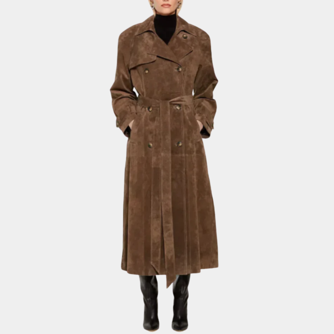Geovari | Women's Long Belted Suede Coat