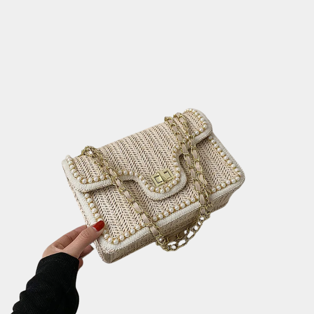 Geovari | Women's Straw Shoulder Bag with Chain Strap