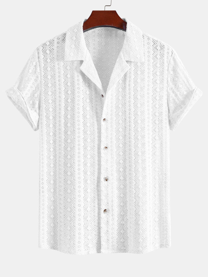 Geovari | Geometric Jacquard Cuban Shirt & Straight-Leg Linen Trousers