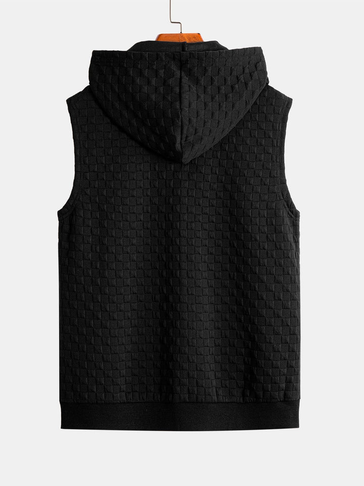 Geovari | Checkerboard Sleeveless Zip-Up Hoodie and Jacquard Jogger Trousers