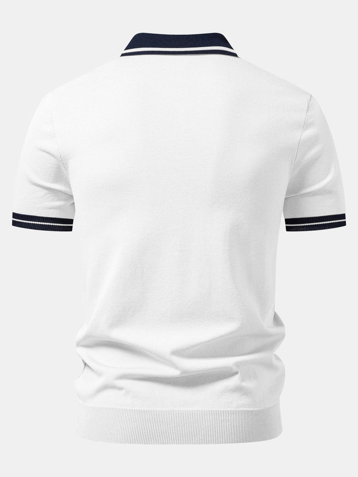 Geovari | Contrast Trim Zip Knit Polo & Tapered Trousers