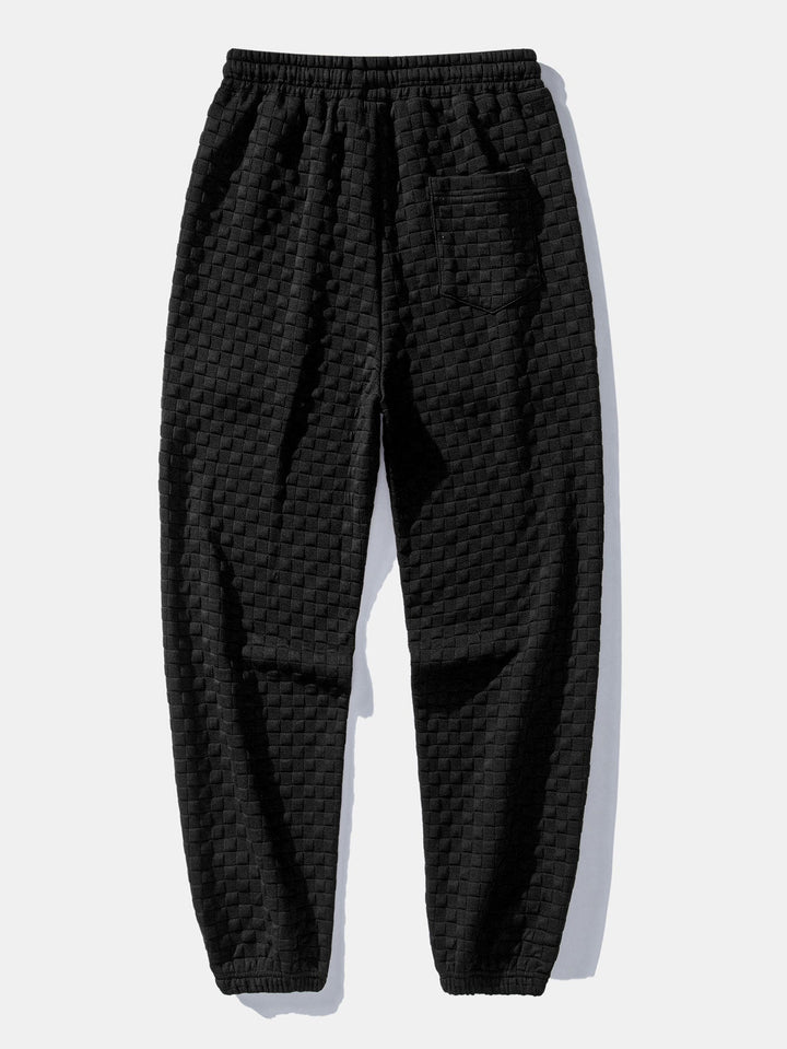 Geovari | Checkerboard Sleeveless Zip-Up Hoodie and Jacquard Jogger Trousers