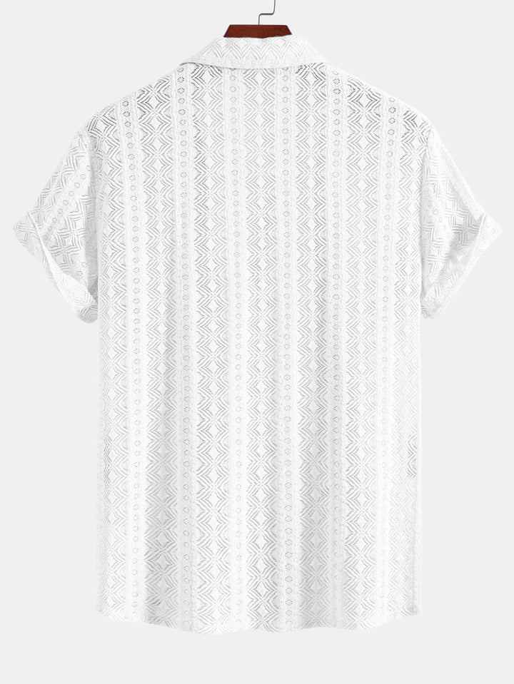 Geovari | Geometric Jacquard Cuban Shirt & Straight-Leg Linen Trousers