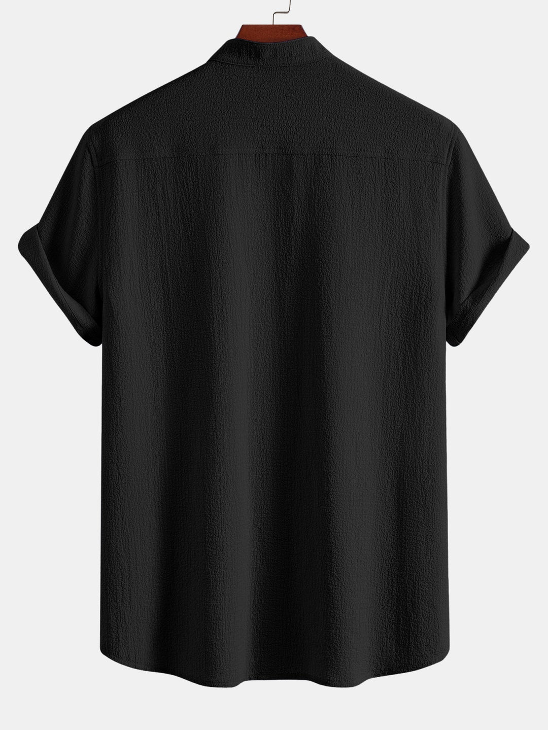Geovari | Short-Sleeve Seersucker Stand-Collar Shirt & Crinkle-Textured Straight-Leg Trousers